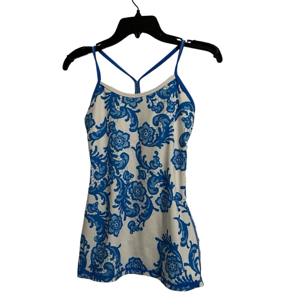 Lululemon Athletica Blue and White power Y tank top
